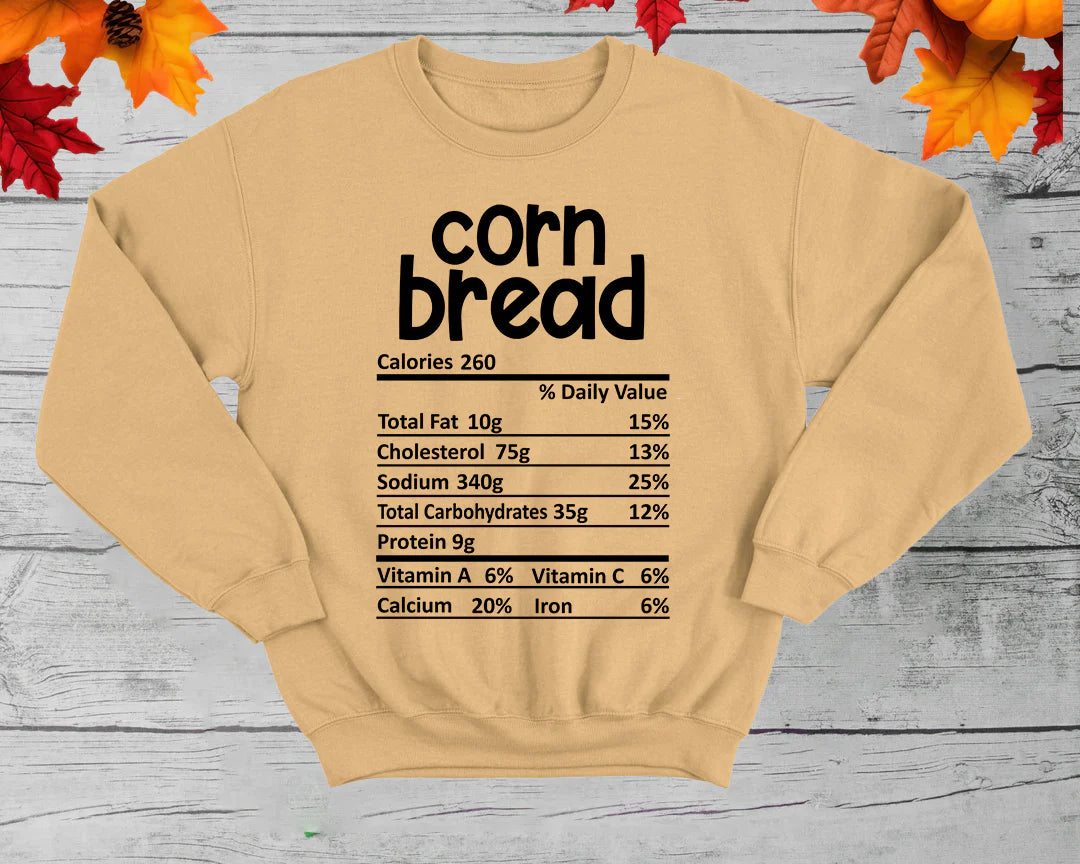 Cornbread - Thanksgiving Nutrition Label/ DTF Transfer 10” width