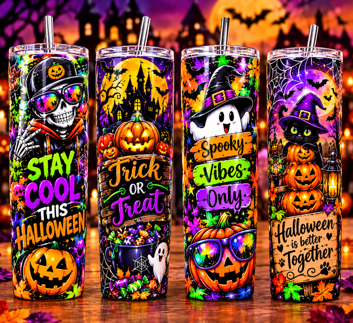 Halloween 20oz Tumblers | Spooky, Pumpkin & Black Cat Designs