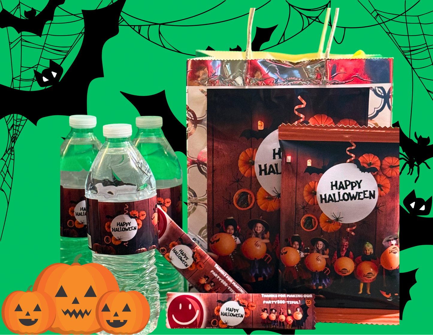 Halloween Chip Bag & Water Bottle Digital Template (Editable Canva File)