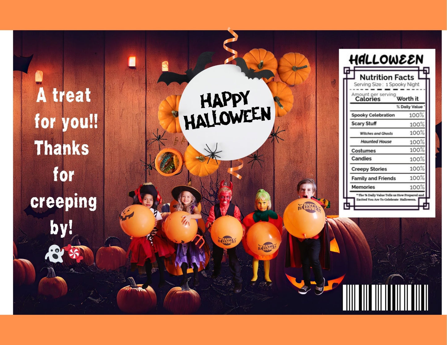 Halloween Chip Bag & Water Bottle Digital Template (Editable Canva File)