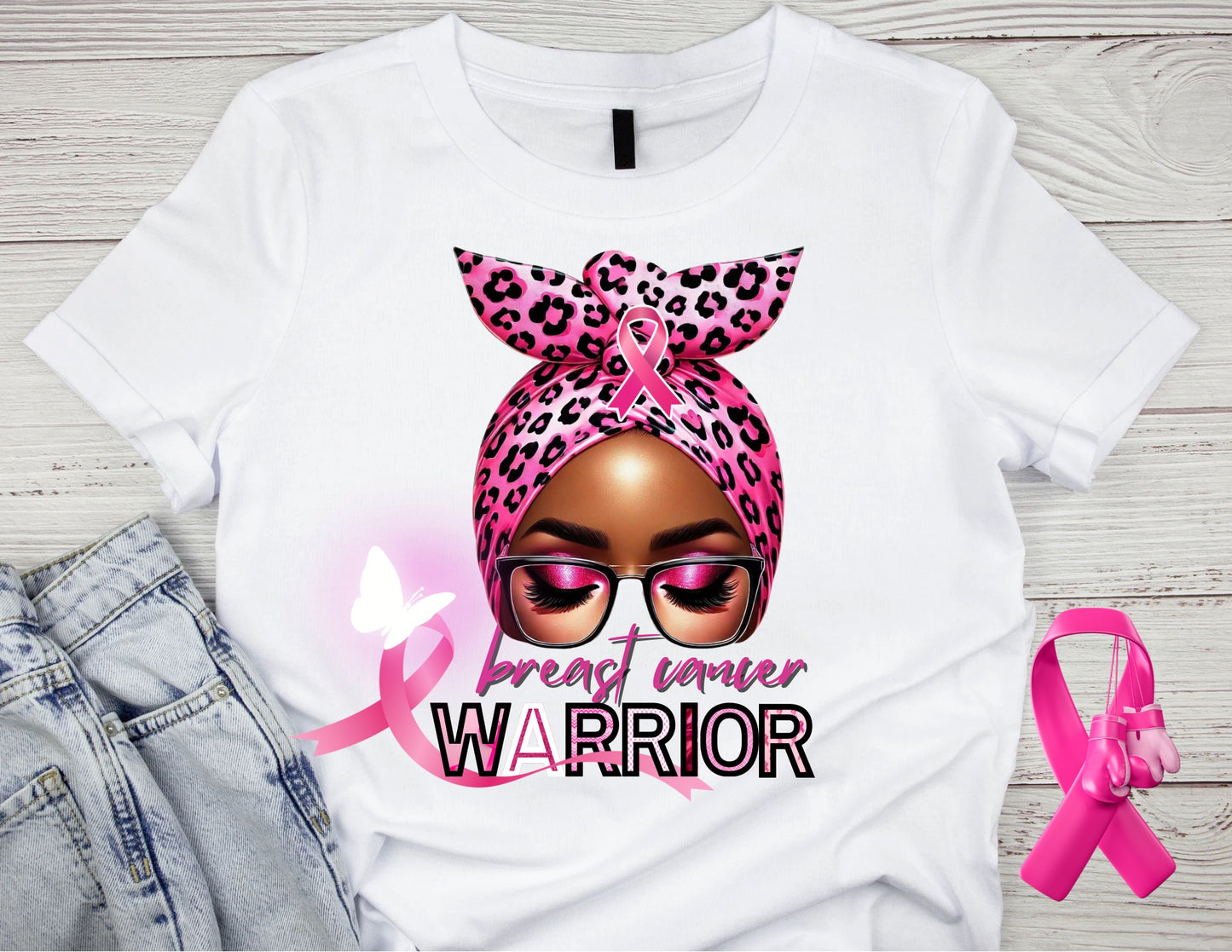 Breast Cancer Awareness Warrior T-Shirt (White Butterfly)